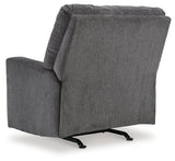 Rear view showing back of Rannis Pewter Chenille Recliner