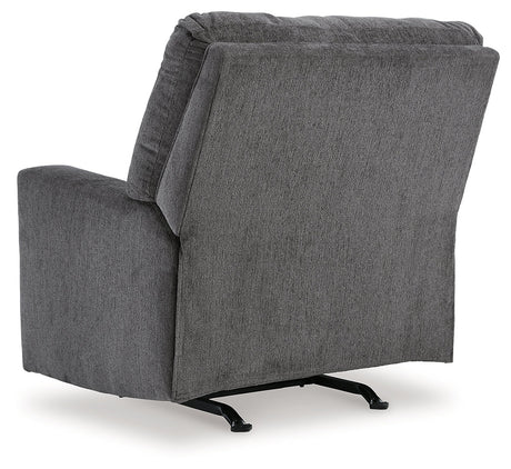 Rear view showing back of Rannis Pewter Chenille Recliner