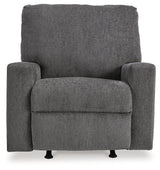 Front-facing view of Rannis Pewter Chenille Recliner