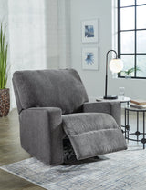 Open reclining position of Rannis Pewter Chenille Recliner
