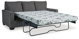 Rannis Pewter Chenille Queen Sofa Sleeper open with mattress visible