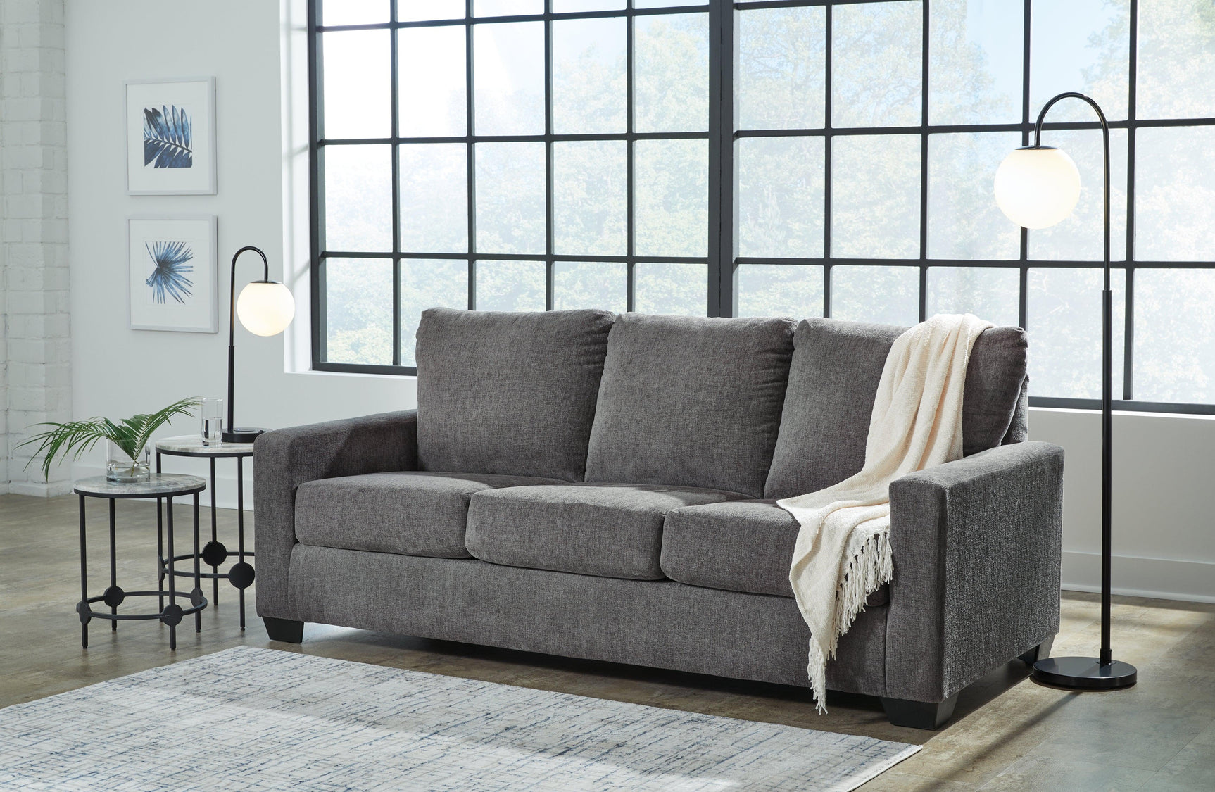 Rannis Pewter Chenille Queen Sofa Sleeper side view closed