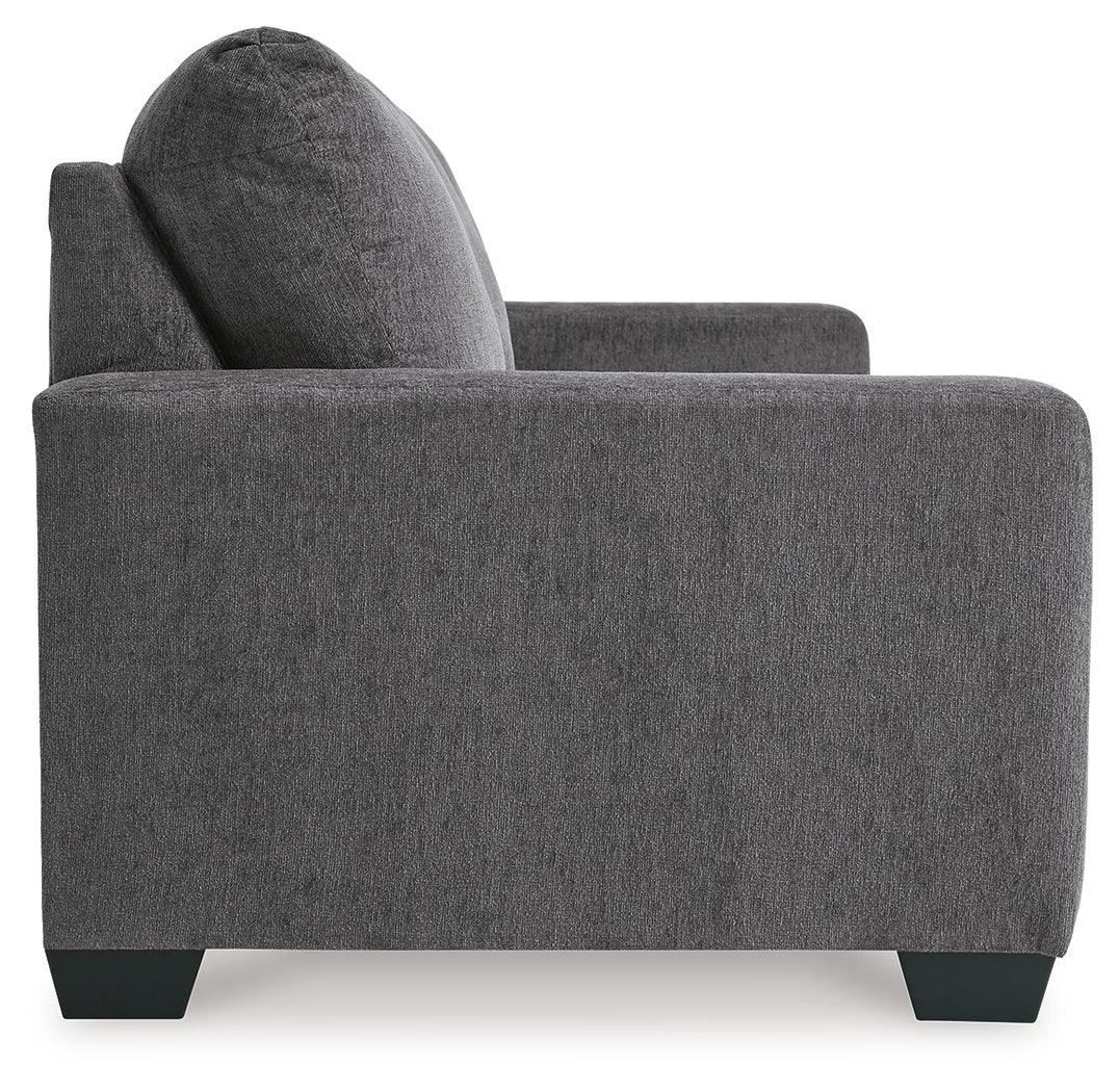 Rannis Pewter Chenille Queen Sofa Sleeper side view with mattress extended
