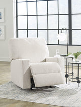 Fully reclined view of Rannis Snow Chenille Recliner chair