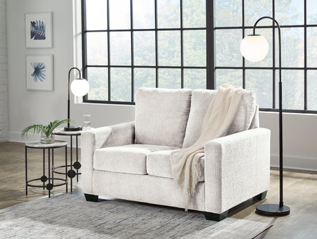 Side angle of Rannis twin sofa sleeper closed