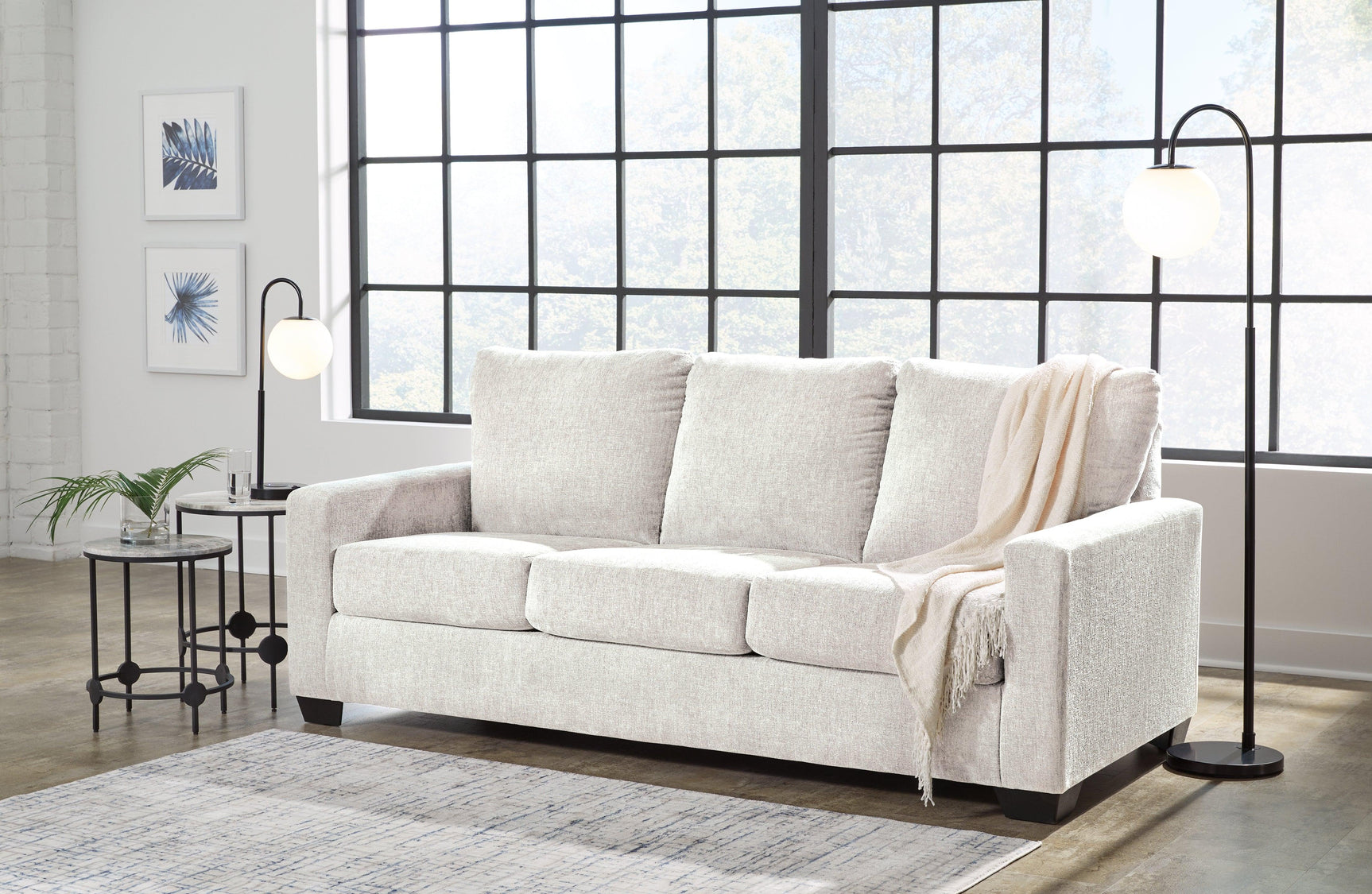 Rannis Snow Chenille Queen Sofa Sleeper closed back view