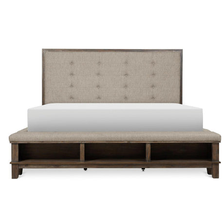 Gray Eastern Upholstered Tufted King Panel Bedroom Set front view