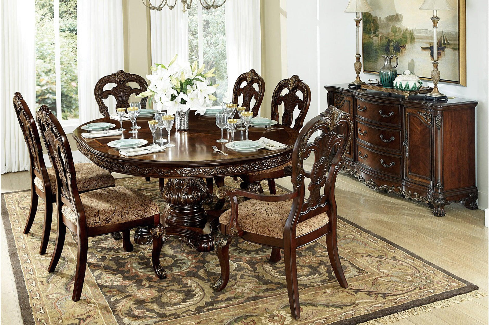 Deryn Park Cherry Modern Classic Traditional Solid Wood Upholstered Oval Dining Room Set - Ella Furniture