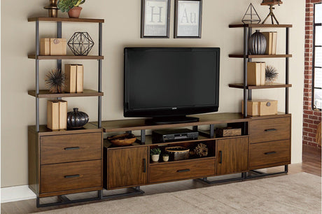 Sedley Dark Walnut Veneer TV Stand with Black Metal Frame - Front View