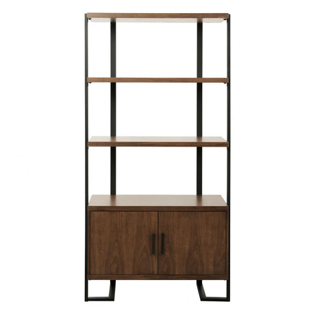 Sedley Walnut and Dark Metal Bookcase front view