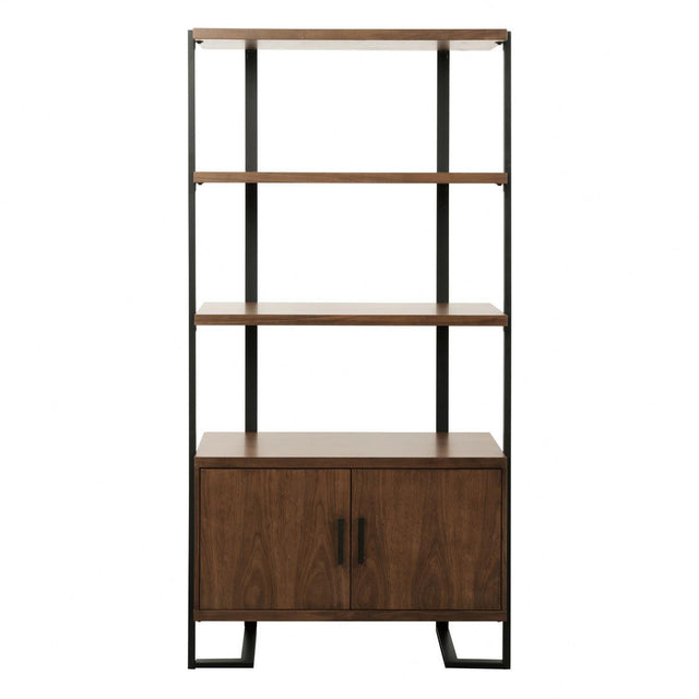 Sedley Walnut And Dark Metal Veneer, Engineered Wood And Metal Bookcase 2 Fixed Shelves - Ella Furniture