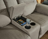 Next-Gen Gaucho Putty Microfiber Power Reclining Loveseat console close-up