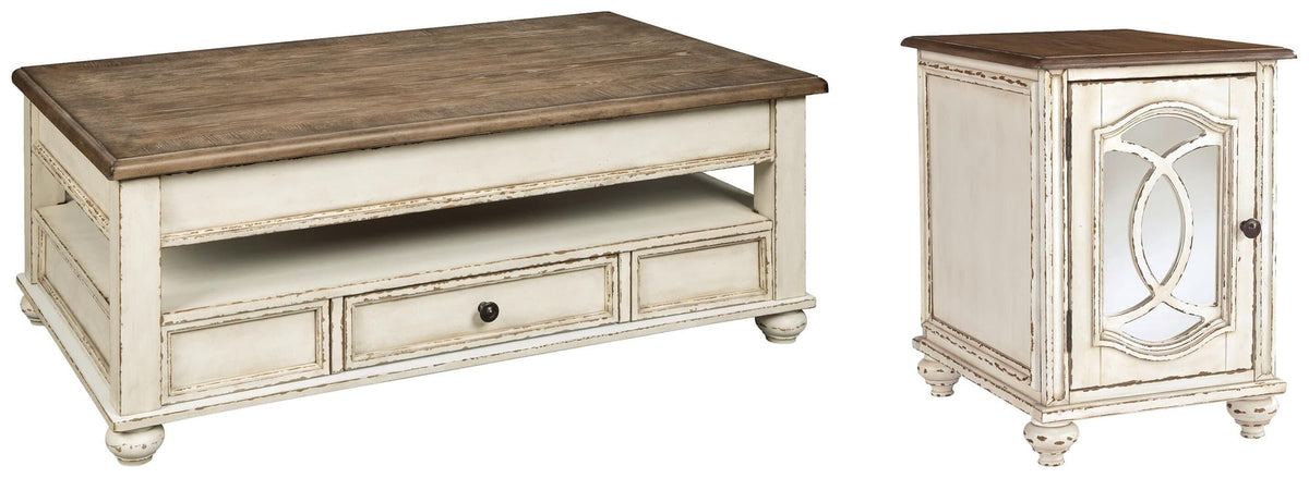 Realyn White/Brown Coffee Table with 1 End Table — product view
