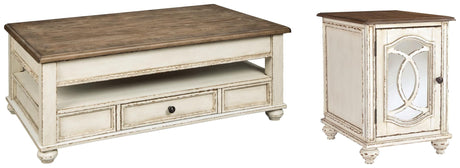 Realyn White/Brown Coffee Table with 1 End Table — product view