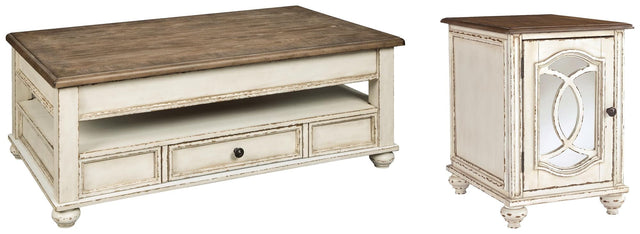 Realyn White/Brown Coffee Table with 1 End Table — product view