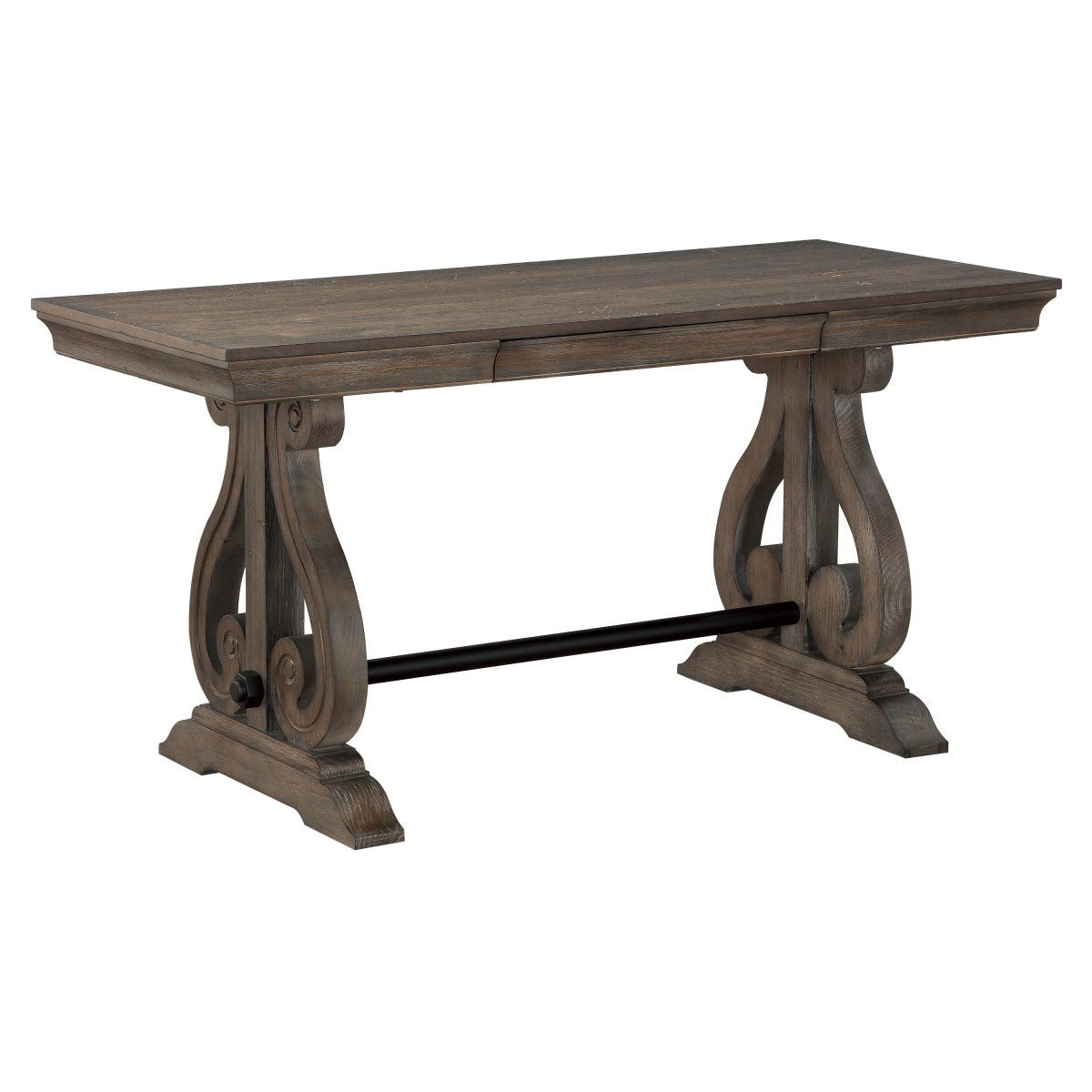 Toulon writing desk side view showcasing scrolled base