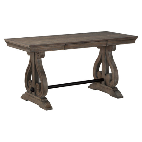 Toulon writing desk side view showcasing scrolled base