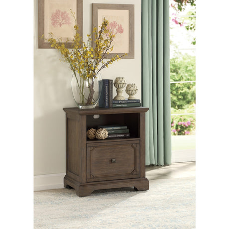 Close-up of Toulon file cabinet drawer and bronze knob
