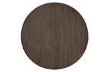 View from top of circular dark oak dining table
