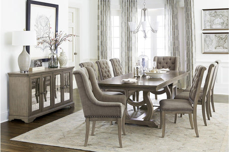 Vermillion Bisque tufted fabric rectangular dining room set main view
