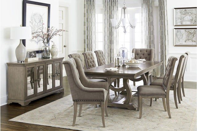 Vermillion Bisque tufted fabric rectangular dining room set main view
