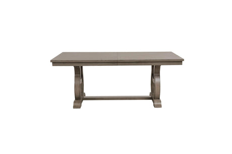 room view of Vermillion Bisque tuftet fabric rectangular dining room set