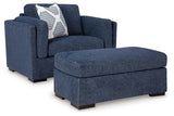 Detail of Evansley Navy Sofa, Loveseat, Chair and Ottoman upholstery