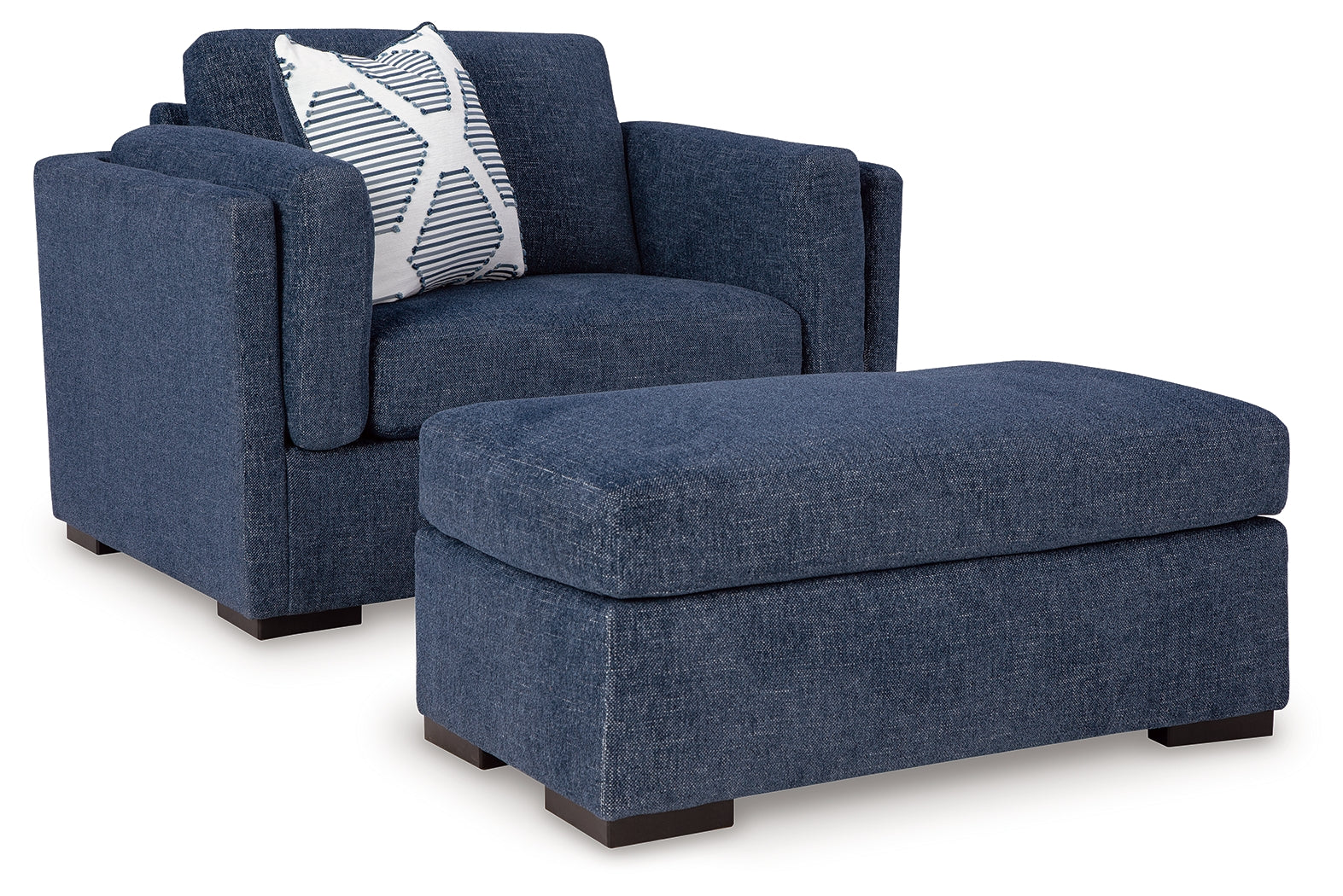 Detail of Evansley Navy Sofa, Loveseat, Chair and Ottoman upholstery