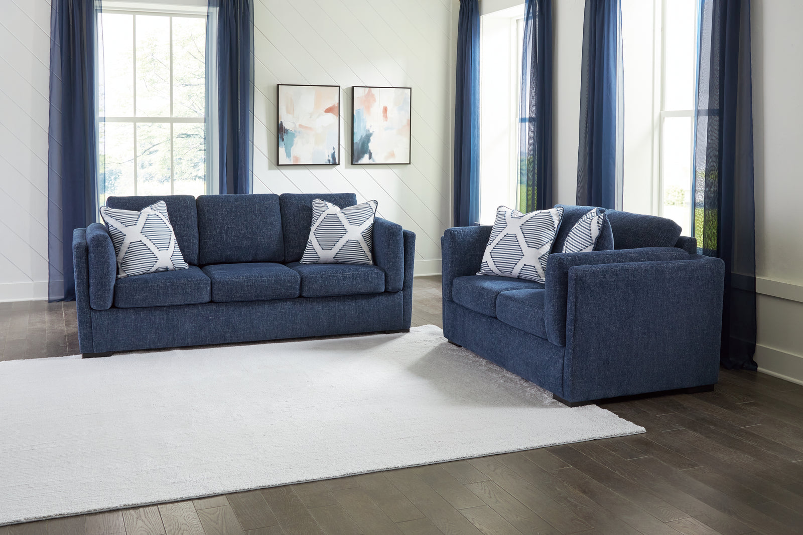main view of Evansley Navy Sofa and Loveseat furniture