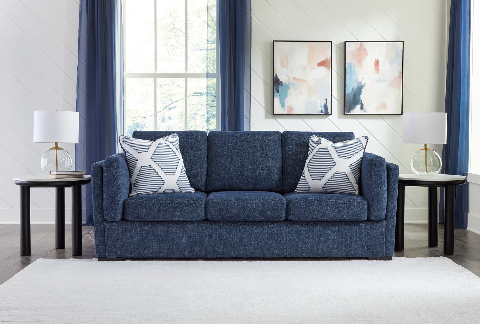 main view of Evansley Navy Nuvella® Sofa furniture