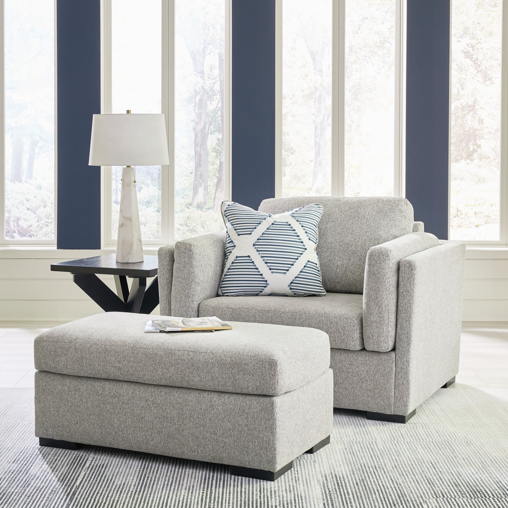 Evansley pewter sofa, loveseat, chair, and ottoman set main view