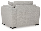Rear view of Evansley Pewter Oversized Chair showing solid fabric back