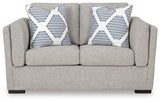 Evansley pewter loveseat side detail