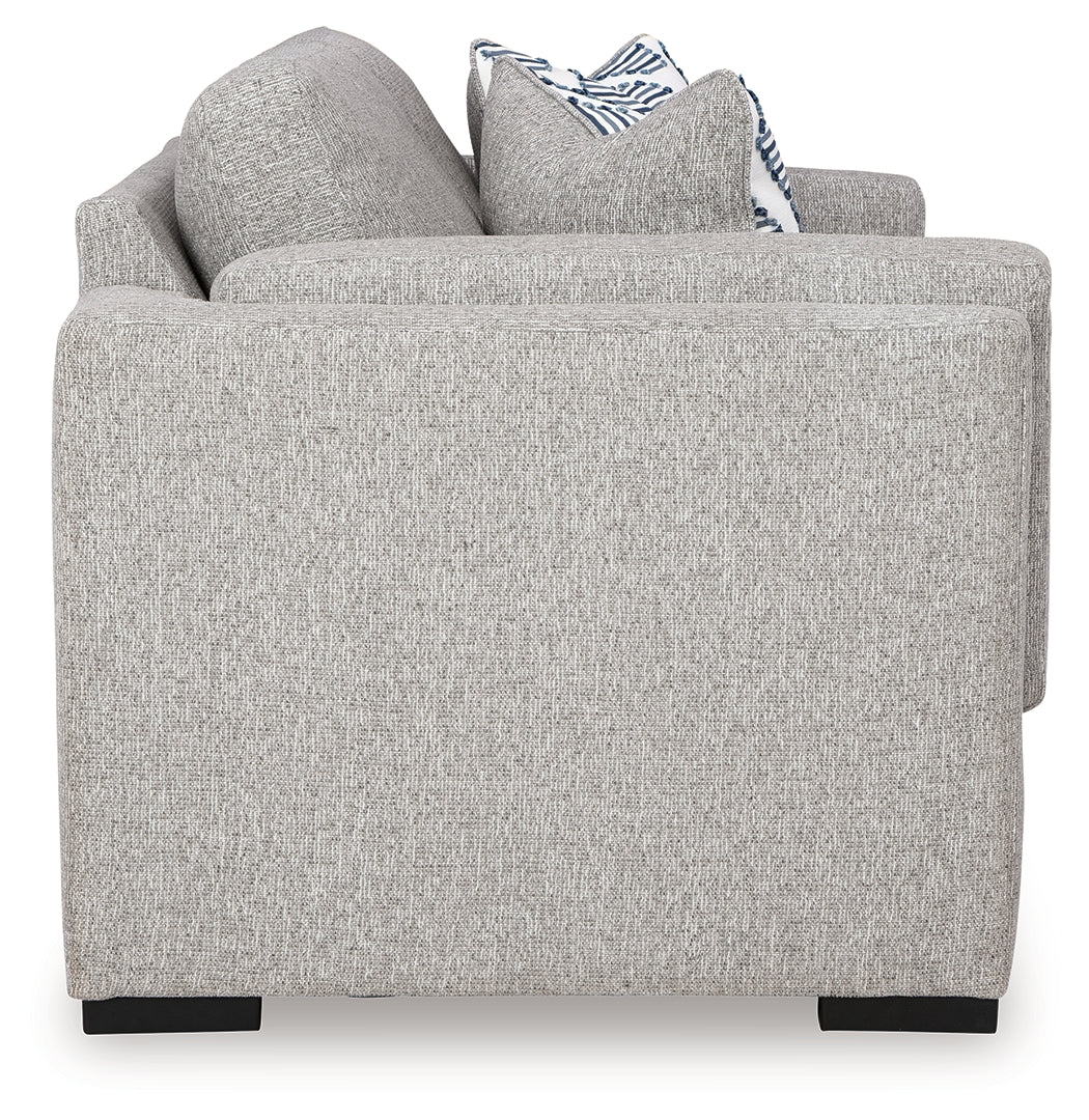 Evansley pewter sofa angled view