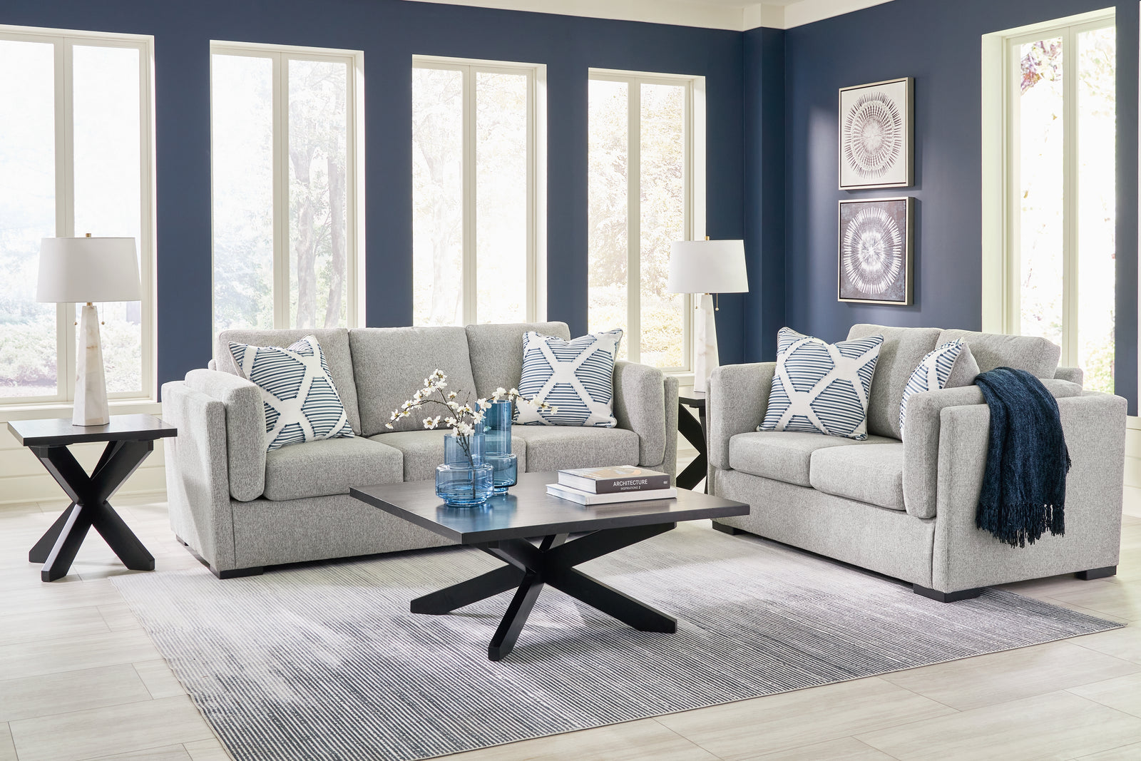 main view of Evansley Pewter Sofa and Loveseat furniture