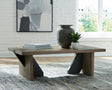 Brown Rustic Oak Veneer Coffee Table with Metallic Leg Blocks — product view