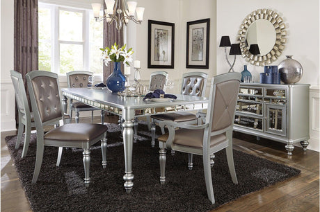 Main view of Orsina Pearl Faux Leather Rectangular Dining Room Set showing table and chairs