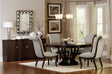 front view of Savion Neutral Espresso Fabric Upholstered Round Dining Room Set with dining table and chairs