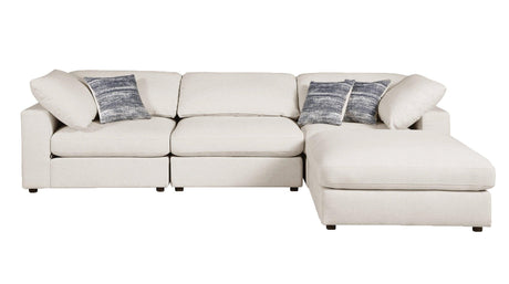 Navy and white geometric pattern seat cushion on Lamont bench