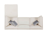 Close-up detail of beige linen fabric upholstery on Serene sectional