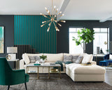 Side view of Serene 5-piece modular upholstered sectional sofa in beige