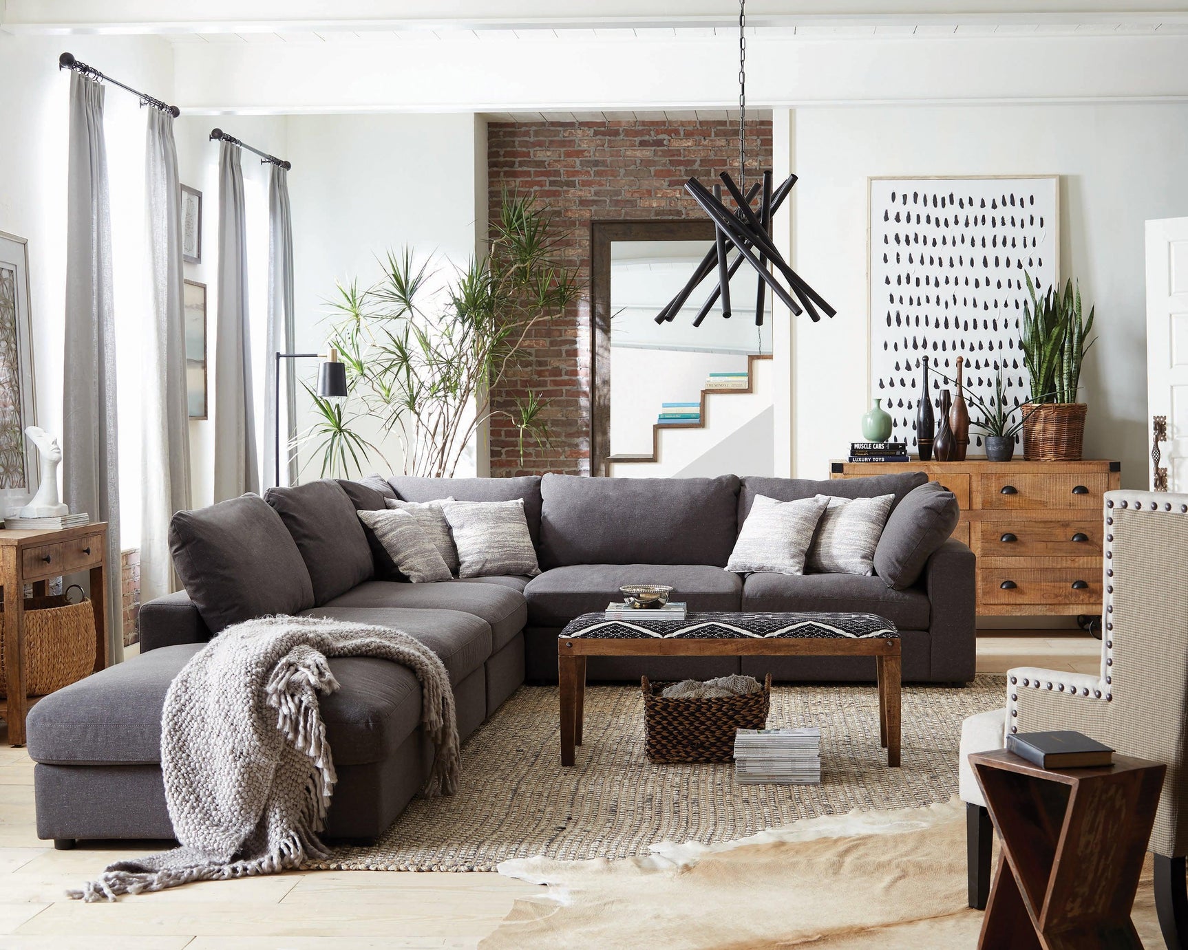 main view of Serene 4-Piece Upholstered Modular Sectional Charcoal sectional sofa