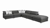 Serene Upholstered Rectangular Ottoman Charcoal top tufted detail