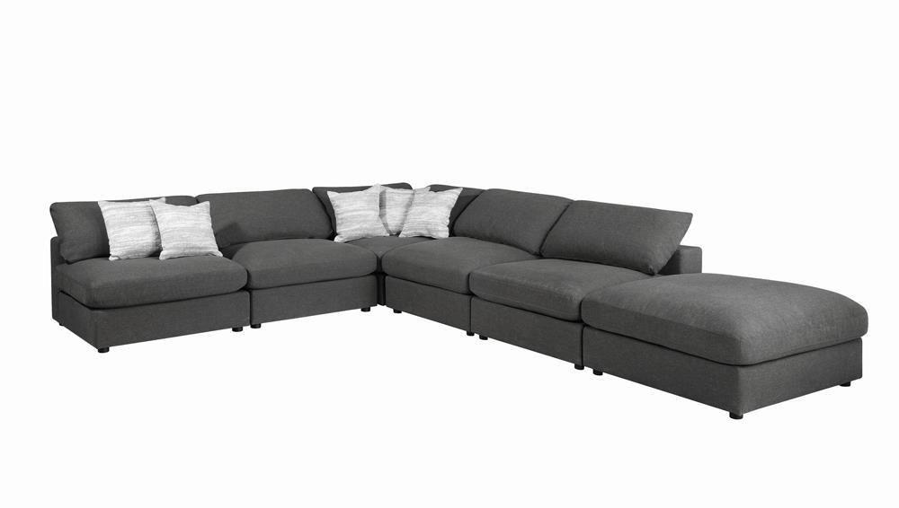 Serene Upholstered Rectangular Ottoman Charcoal top tufted detail