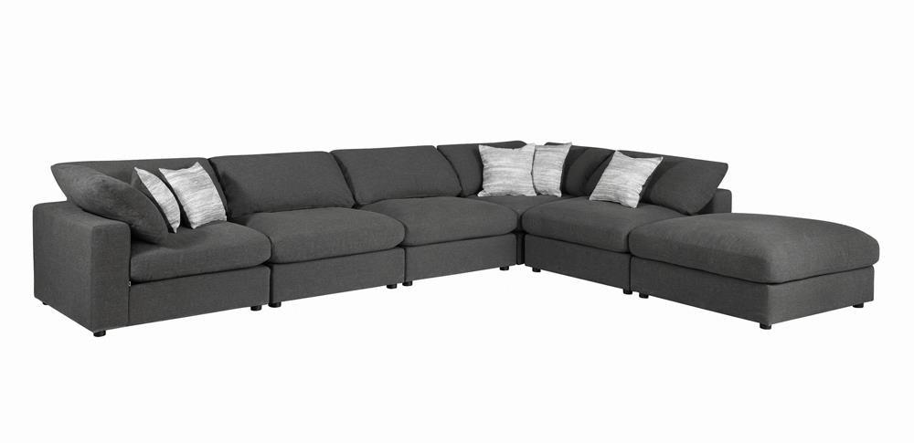 Serene Upholstered Rectangular Ottoman Charcoal nailhead trim closeup