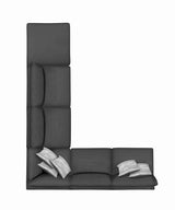 Serene Upholstered Rectangular Ottoman Charcoal angled seat detail