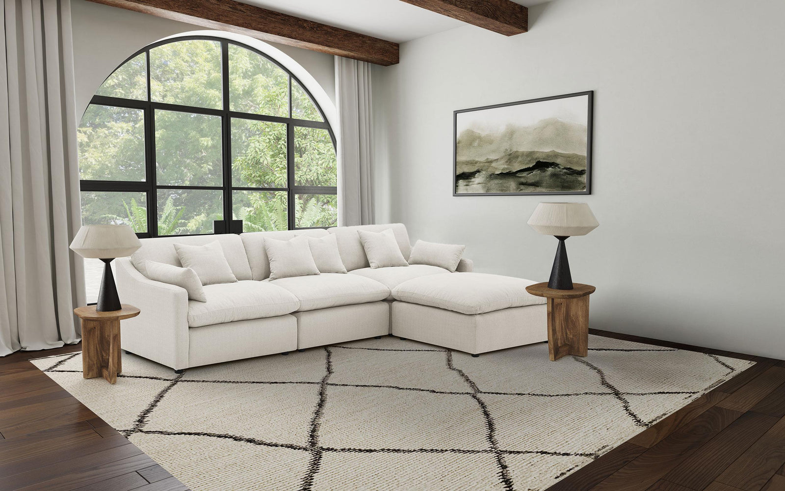 main view of Hobson 4-piece Upholstered Modular Sectional Sofa Ivory sectional sofa
