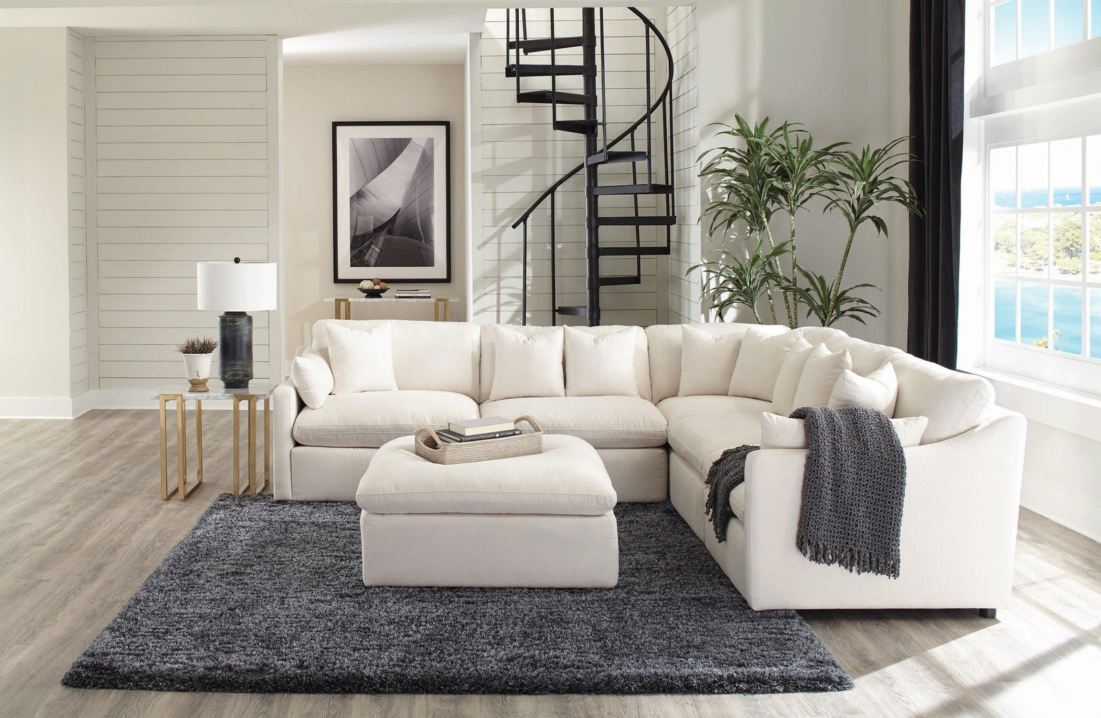 main view of Hobson 6-Piece Reversible Cushion Modular Sectional Off white sectional sofa
