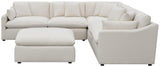 Close-up of fabric upholstery and tufted cushion detail on Hobson ottoman