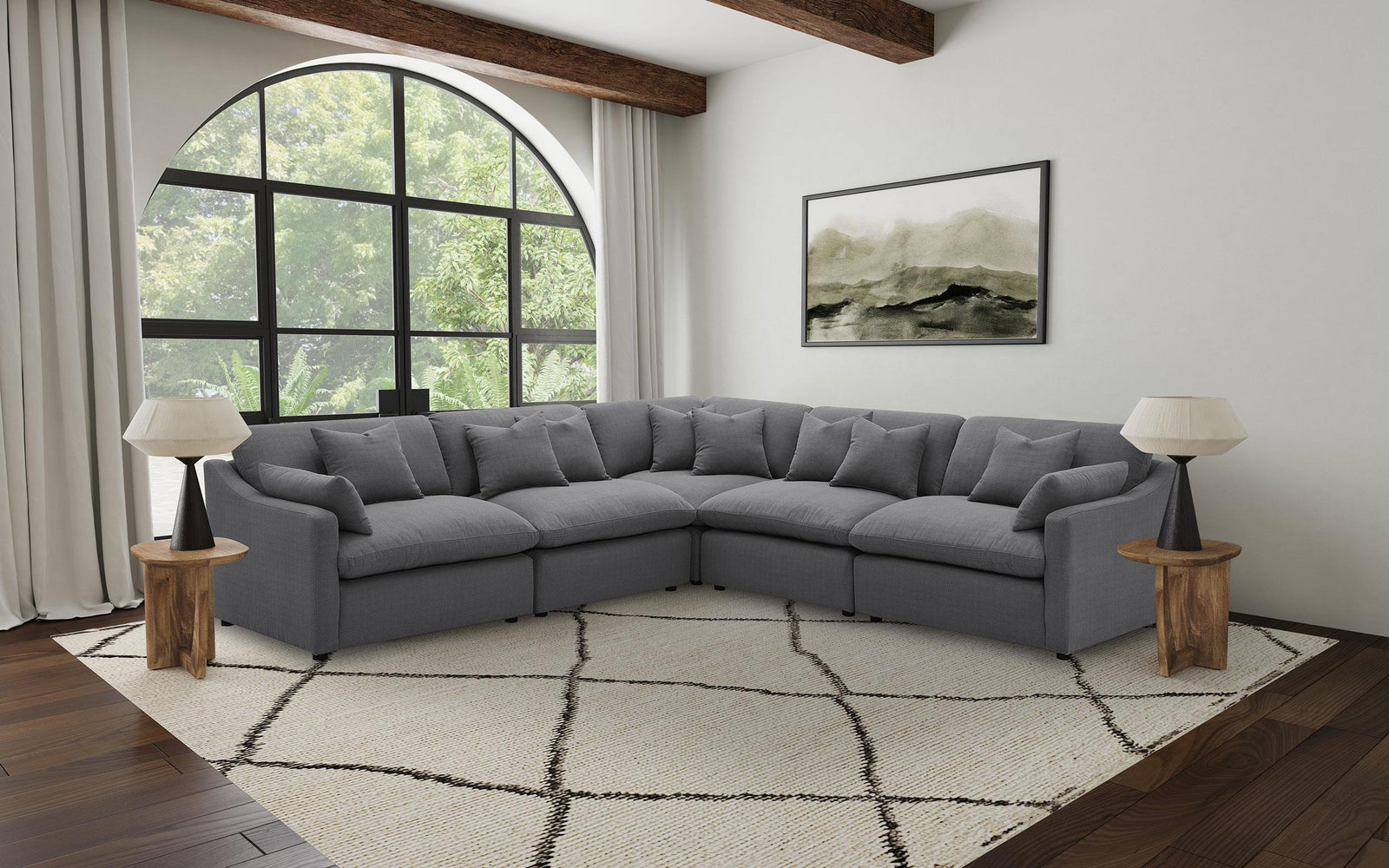 main view of Hobson 5-piece Upholstered Modular Sectional Sofa Charcoal sectional sofa